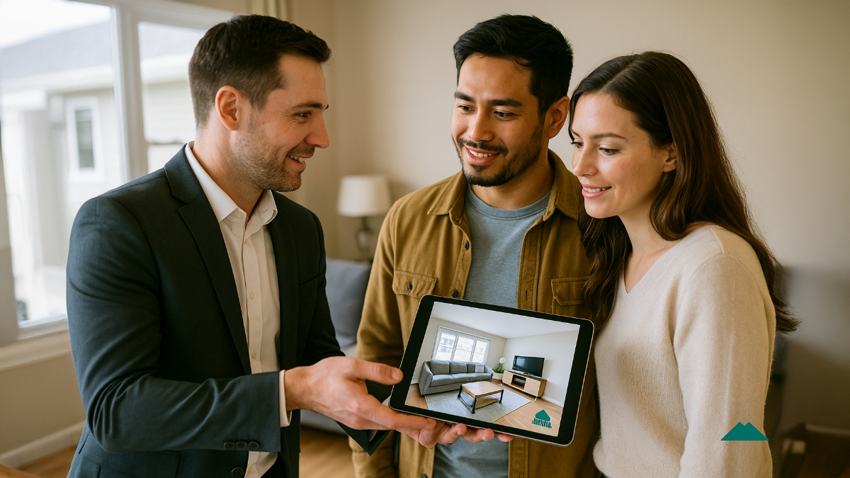 Real estate agent showing a house to a couple