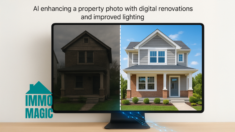 AI enhancing a property photo with digital renovations and improved lighting