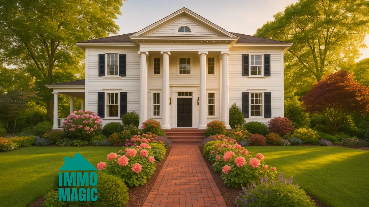 A beautifully landscaped house with excellent curb appeal, visualized with AI