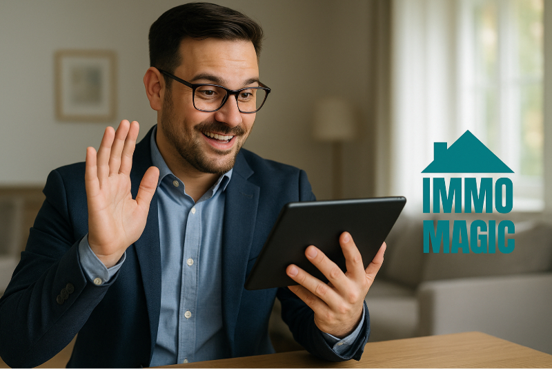 Realtor conducting a virtual home tour on a tablet